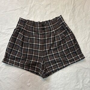 American Eagle Plaid High Waisted Elastic Mom Shorts